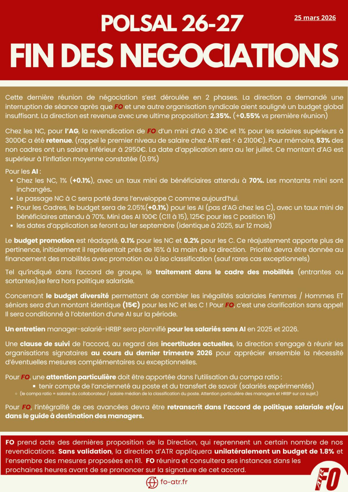 Politique salariale 2026-2027 R3 : fin des négociations
