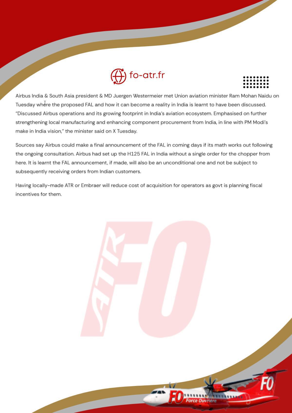 Presse fr/En : Une FAL ATR en INDE ? ATR FAL in INDIA ?