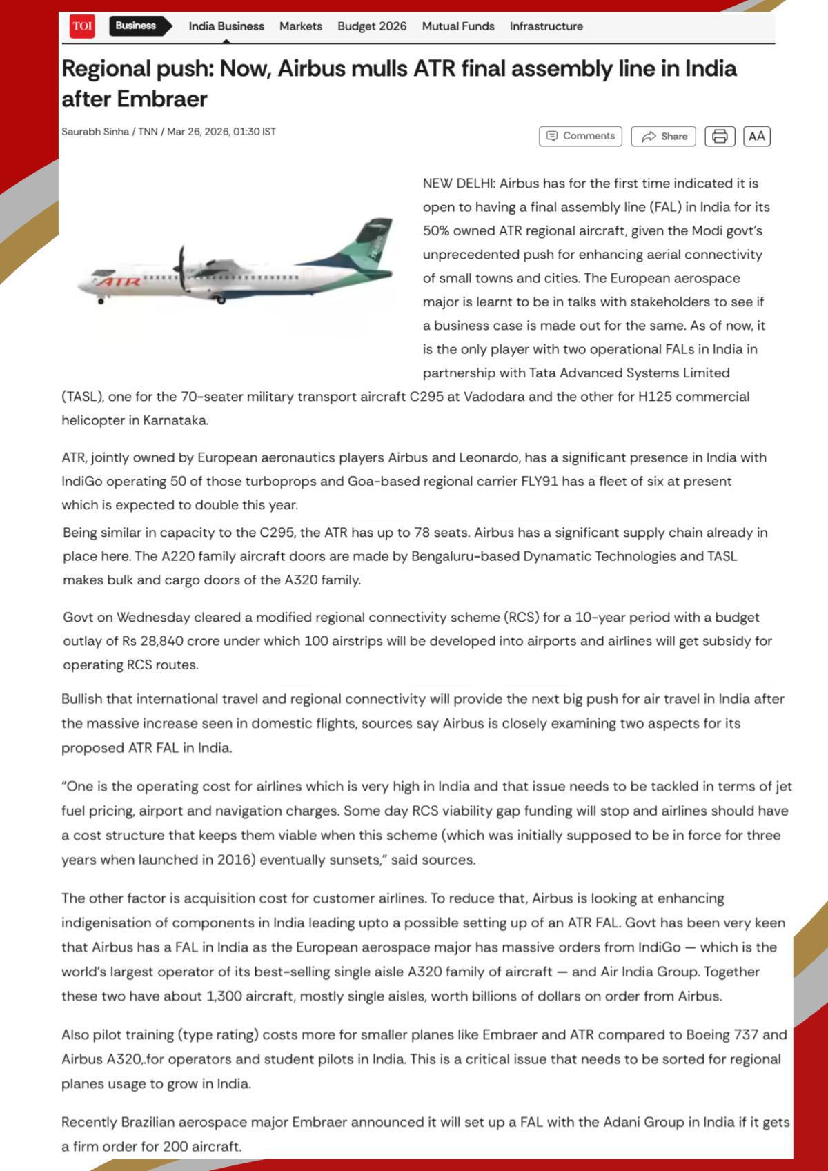 Presse fr/En : Une FAL ATR en INDE ? ATR FAL in INDIA ?