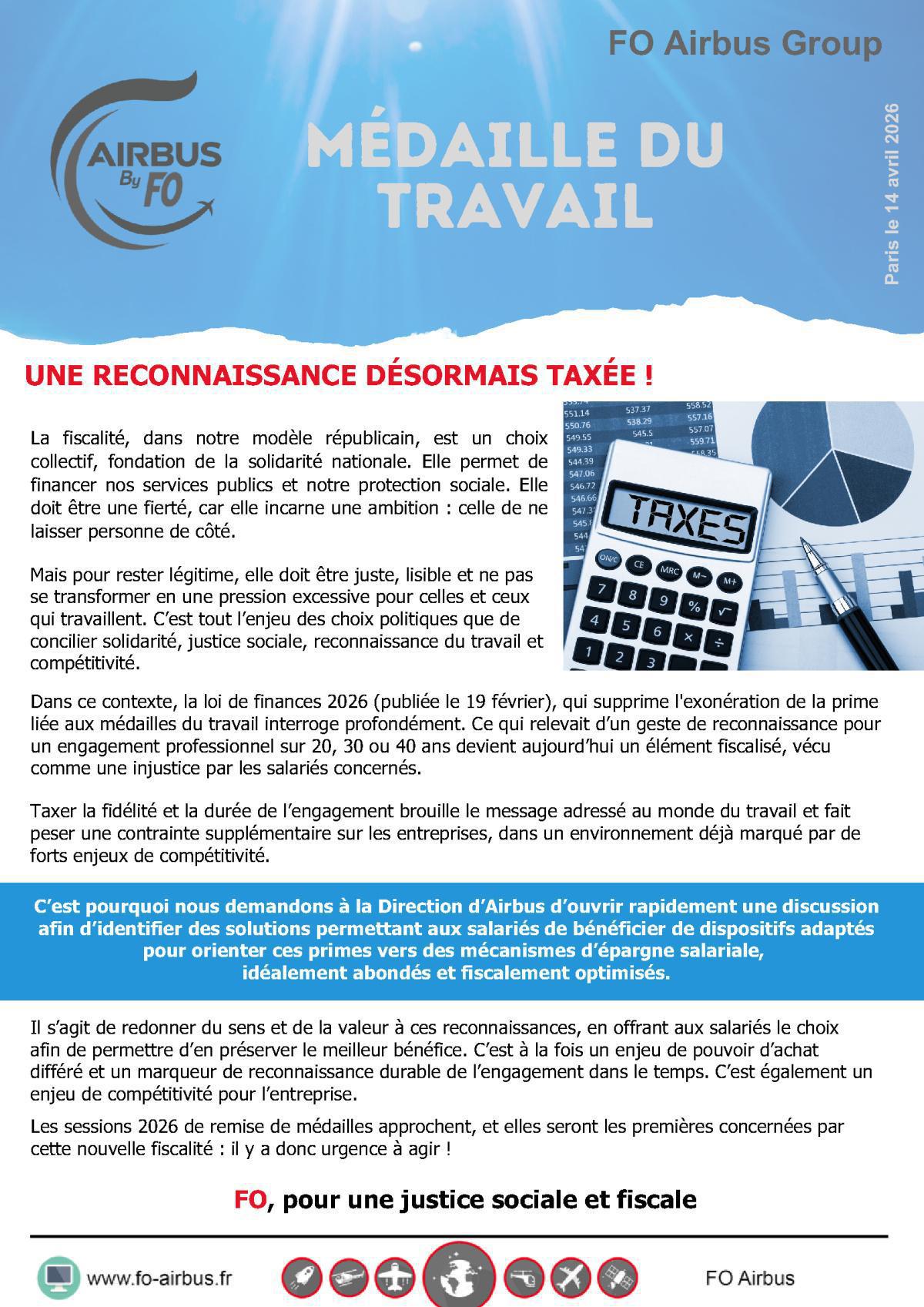 Taxes sur la médaille du travail !