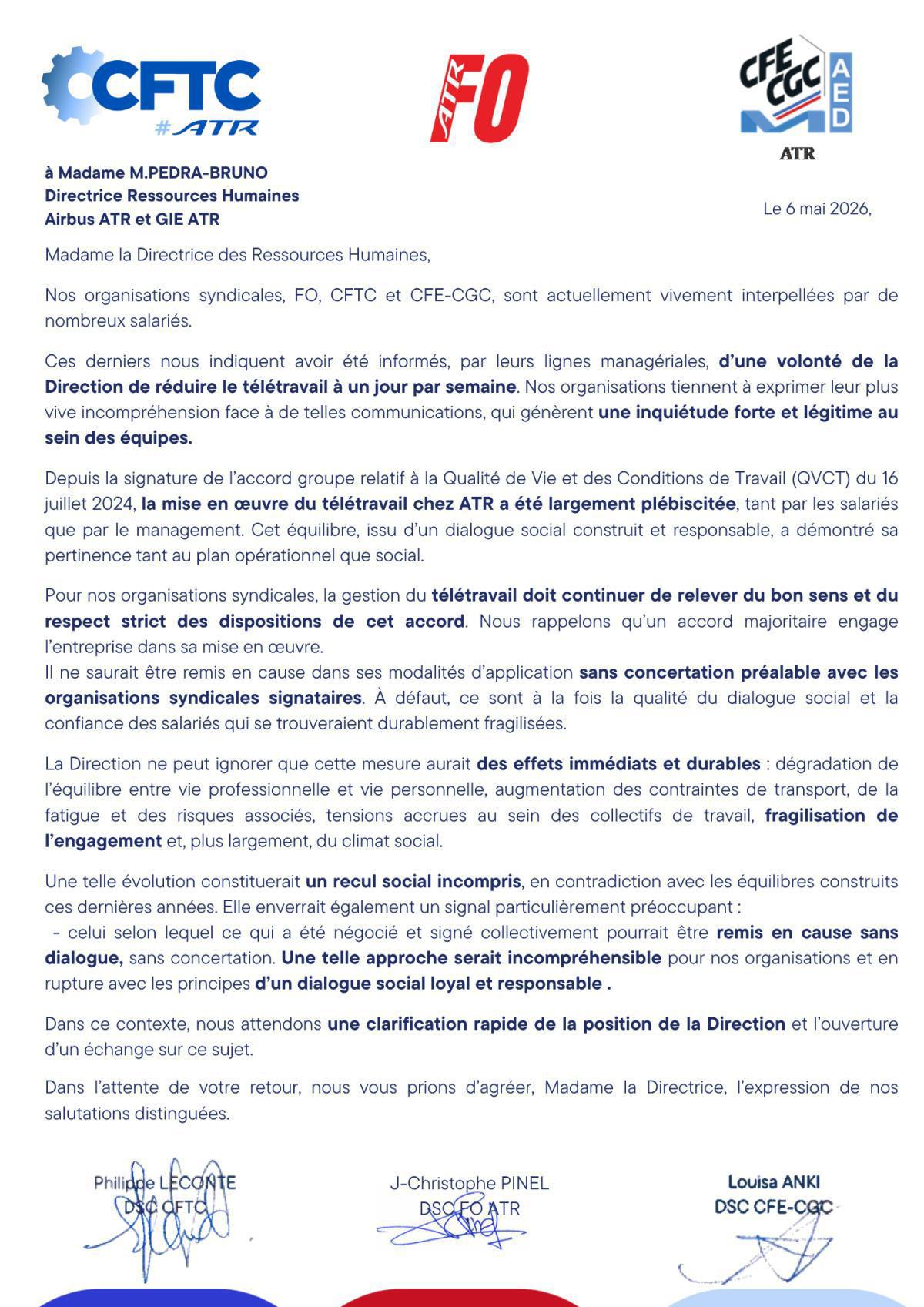 Télétravail : Attente de clarification! courrier FO/CFTC/CFE-CGC