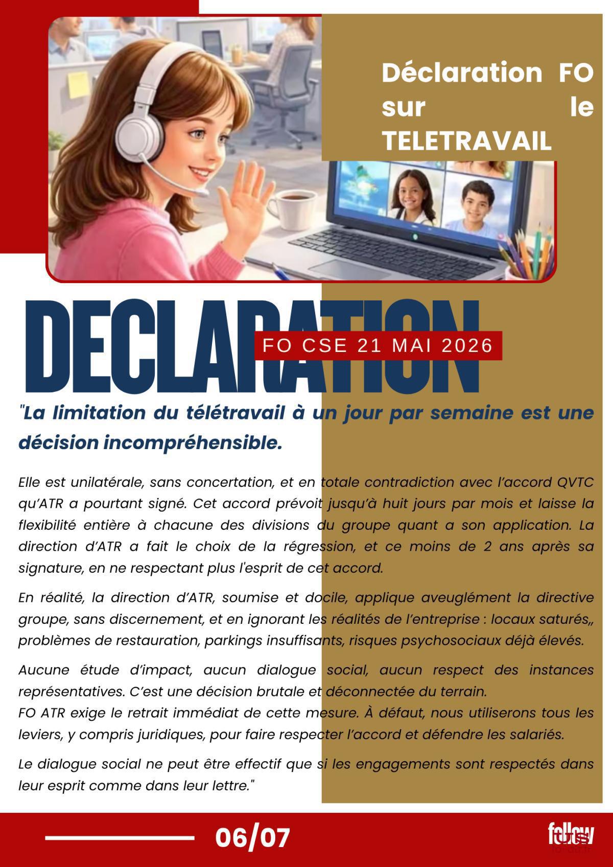 Synthèse CSE mai 2026, déclaration et commentaires sur le Télétravail