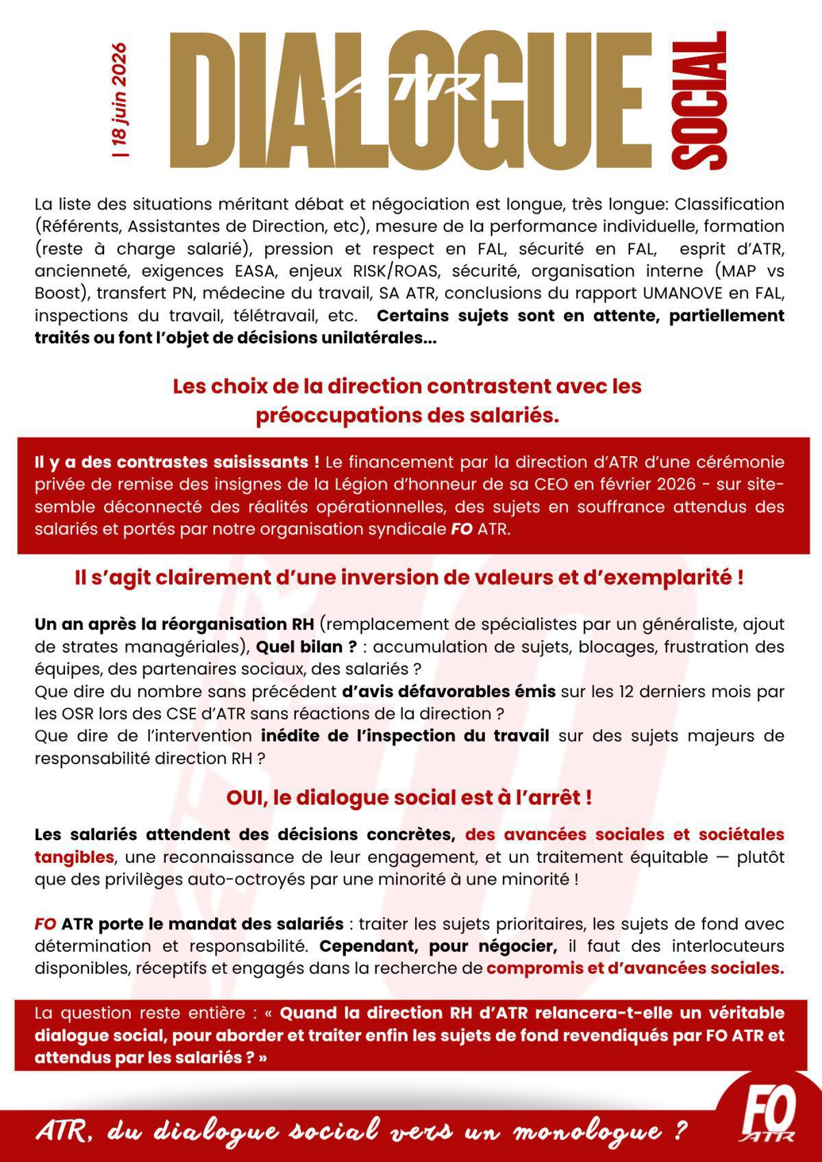 ATR : Quel dialogue social ?! What social dialogue?!