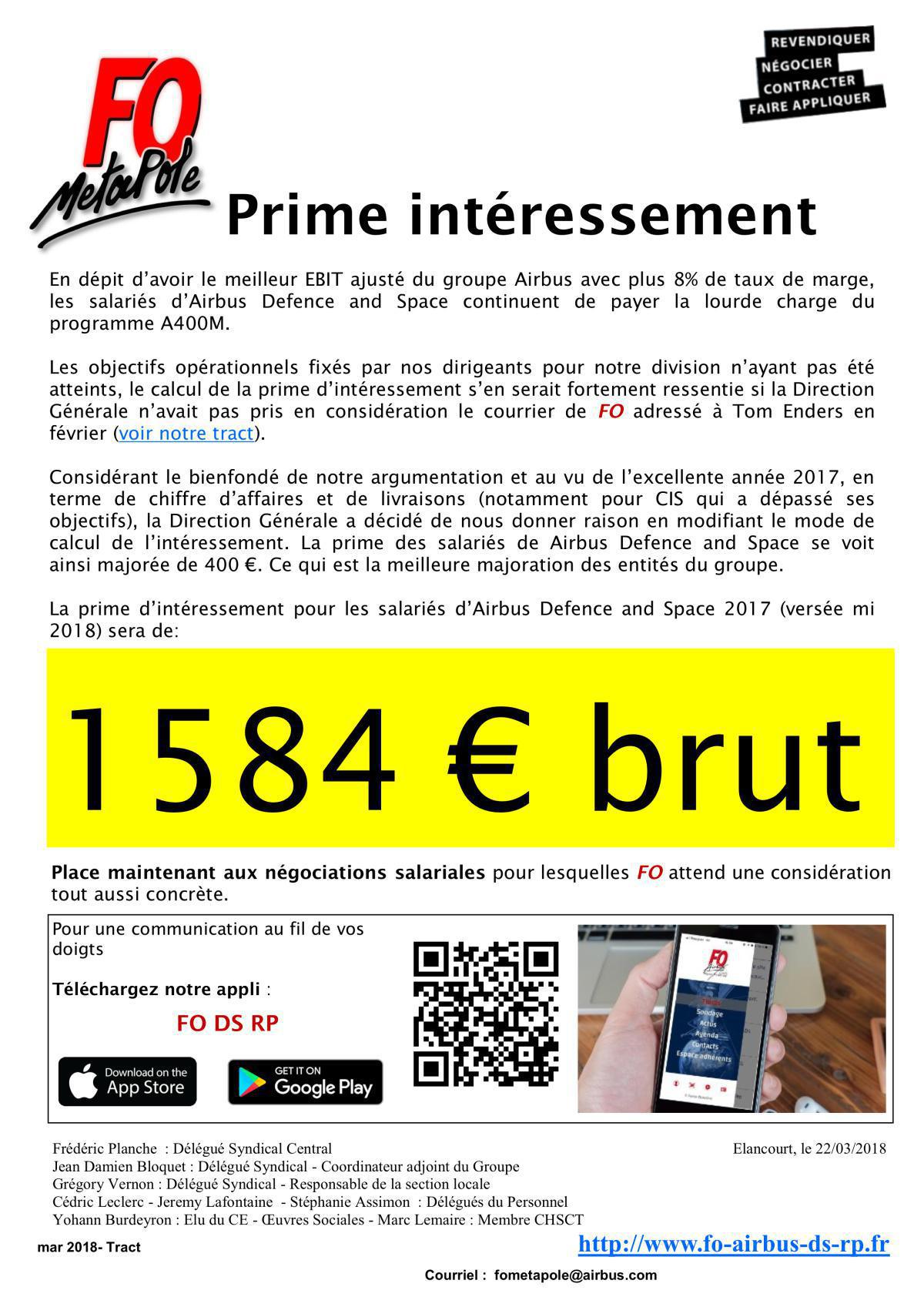 Prime d'intéressement FO vous obtient +417€ Prime d'intéressement FO vous obtient +417€