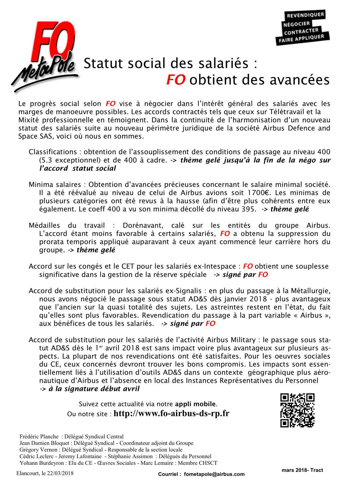 Statut Social des salariés : FO obtient des avancées Statut Social des salariés : FO obtient des avancées