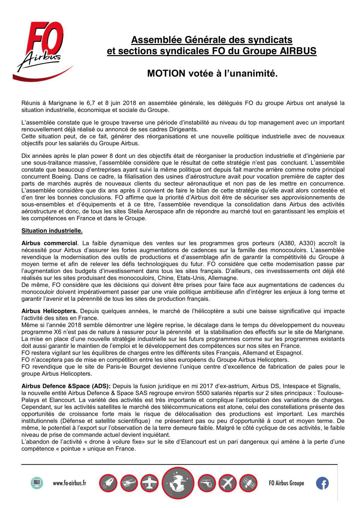 FO Airbus - Motion de l'AG 2018 FO Airbus - Motion de l'AG 2018