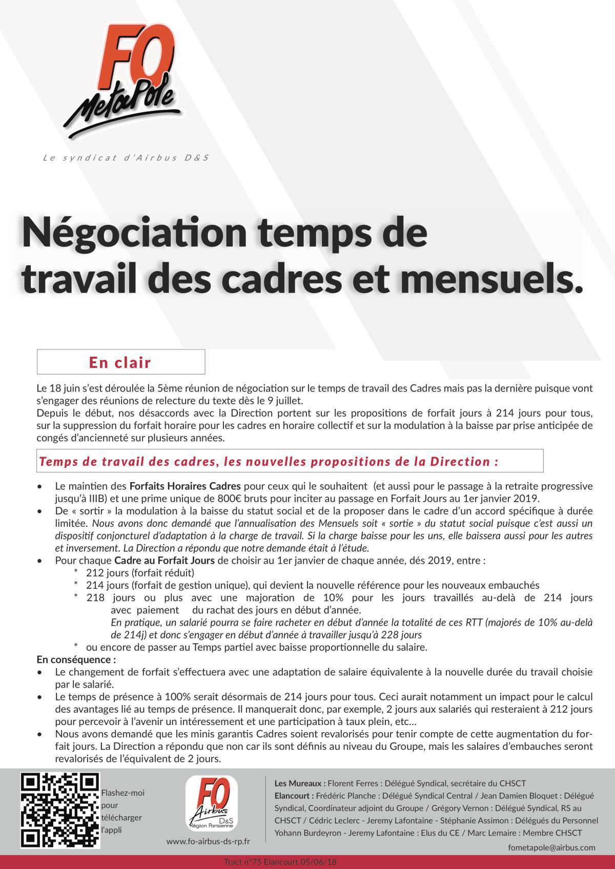 Négociation : Temps de travail des cadres et des mensuels Négociation : Temps de travail des cadres et des mensuels