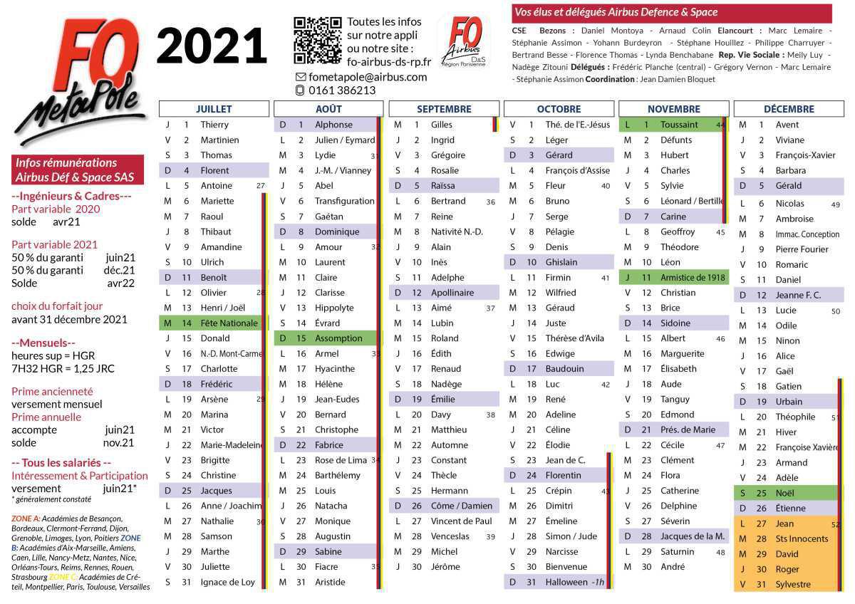 Calendrier 2021 et temps de travail Calendrier 2021 et temps de travail