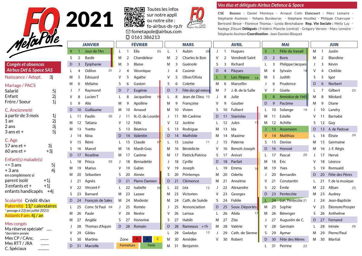 Calendrier 2021 et temps de travail Calendrier 2021 et temps de travail