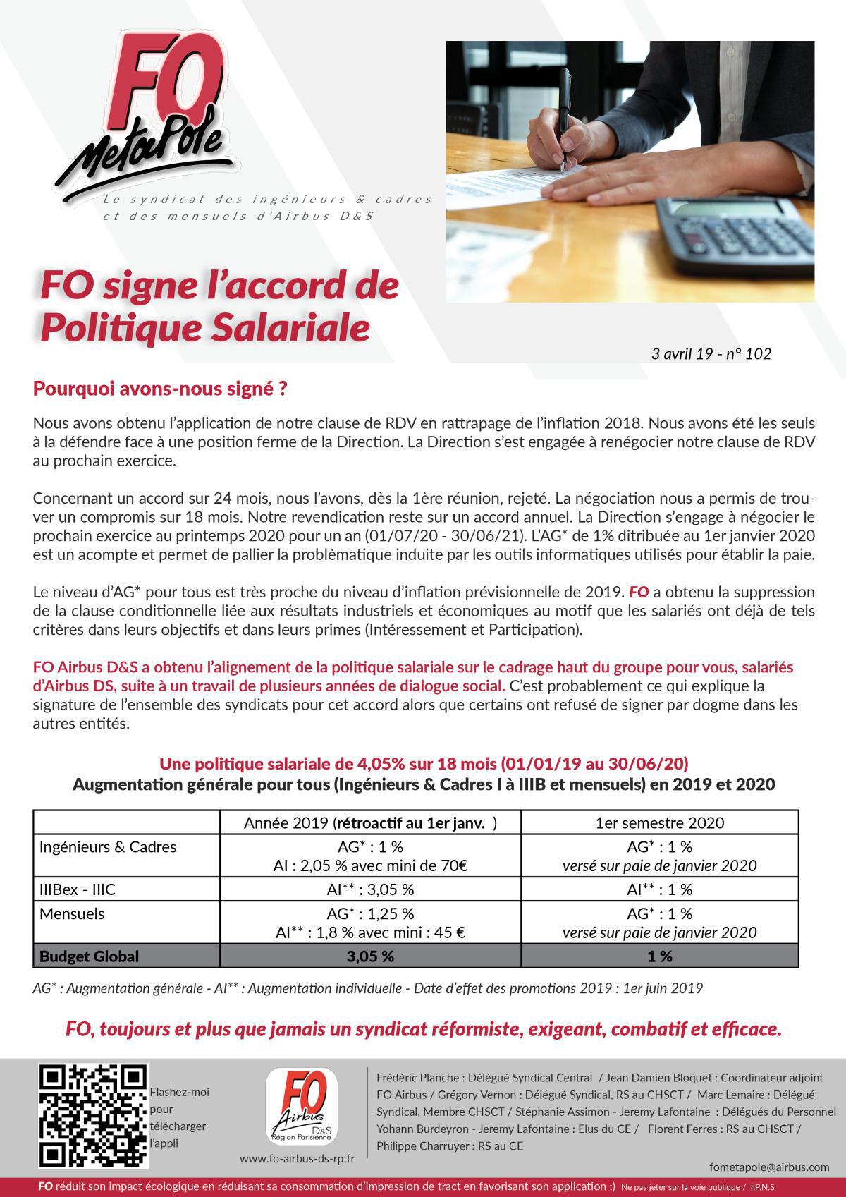 Politique Salariale 2019 : FO signe