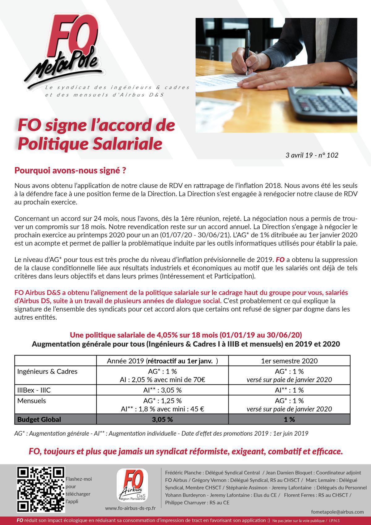 Politique Salariale 2019 : FO signe Politique Salariale 2019 : FO signe