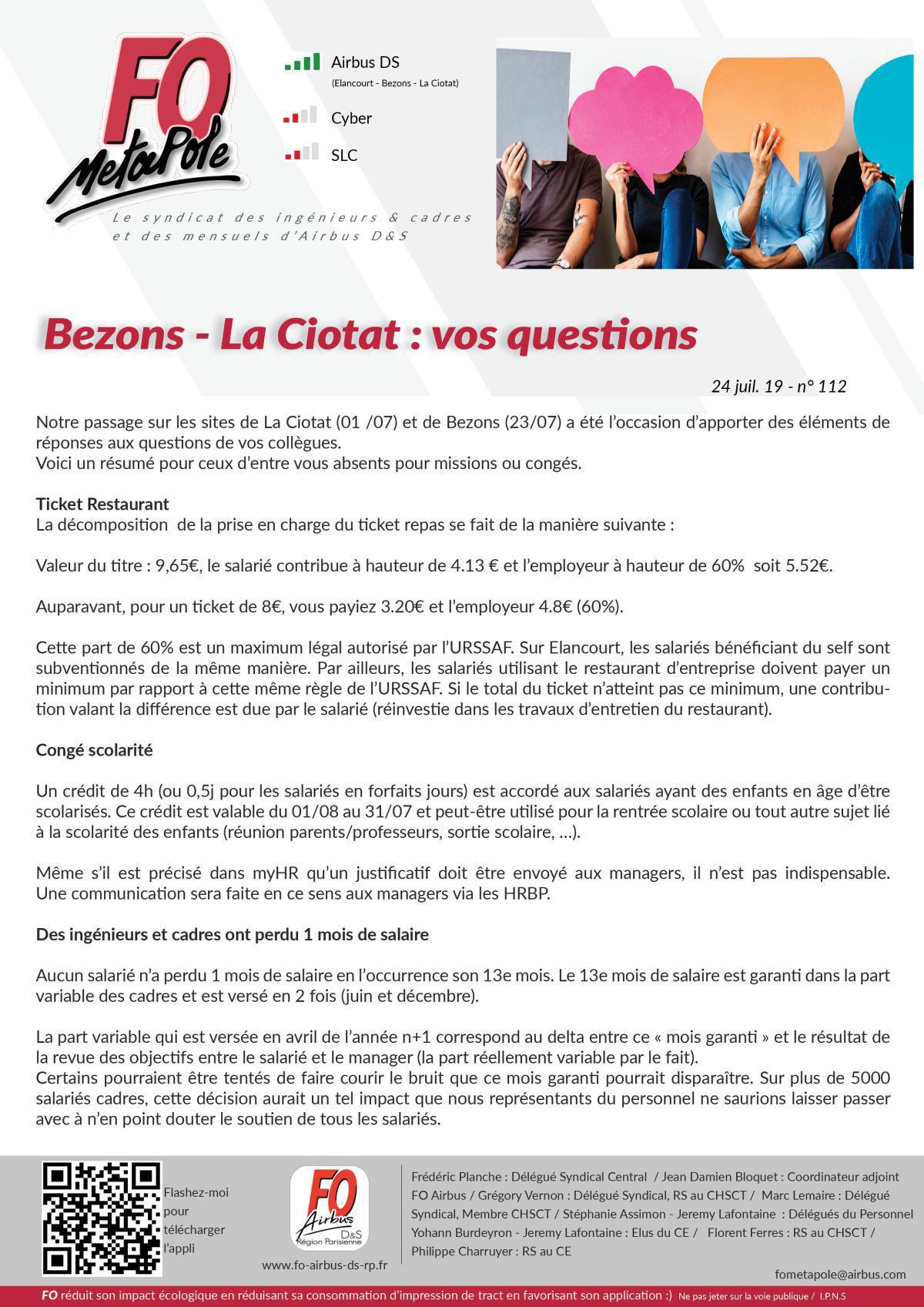 Bezons - La Ciotat : vos questions / nos réponses Bezons - La Ciotat : vos questions / nos réponses