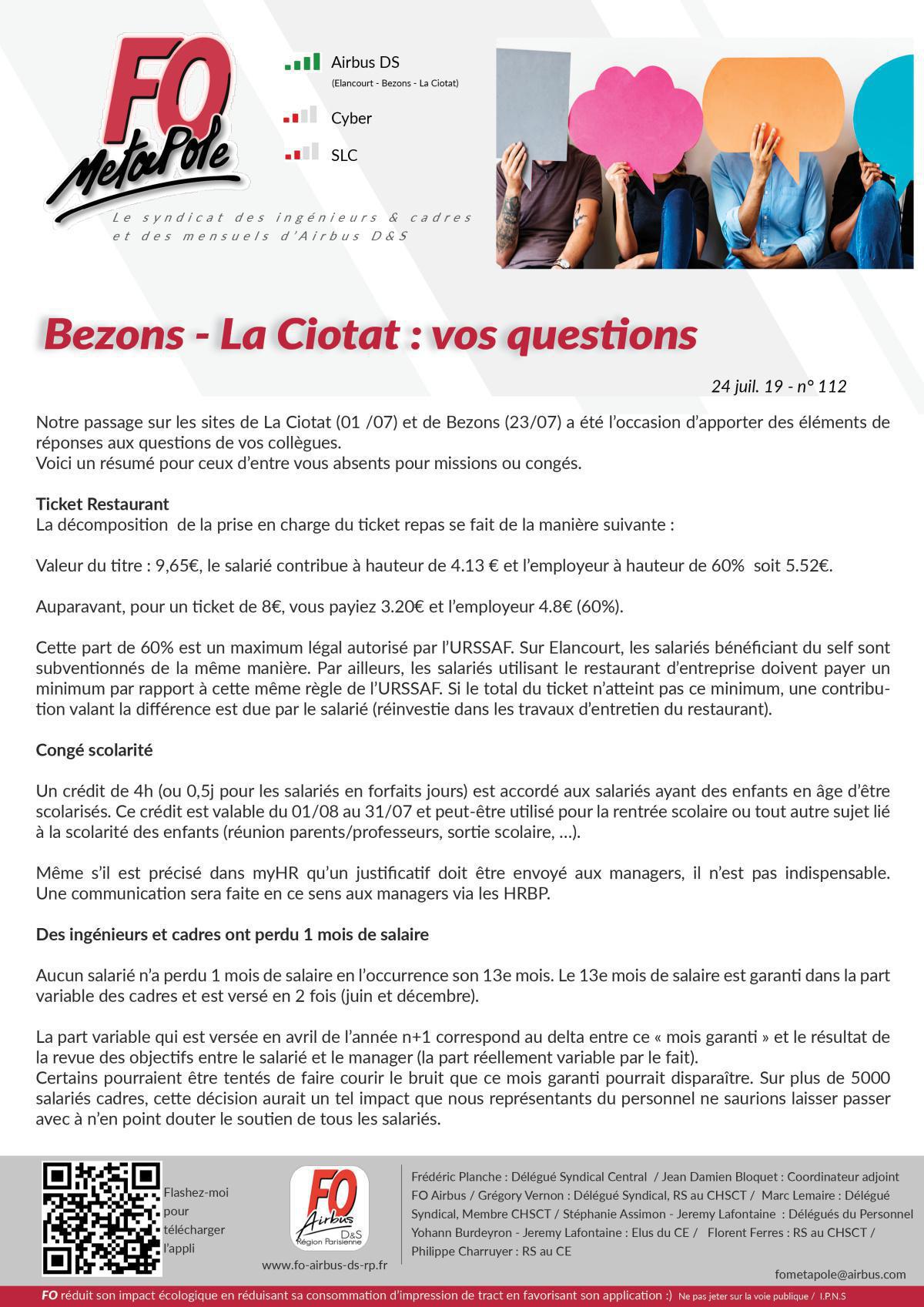 Bezons - La Ciotat : vos questions / nos réponses