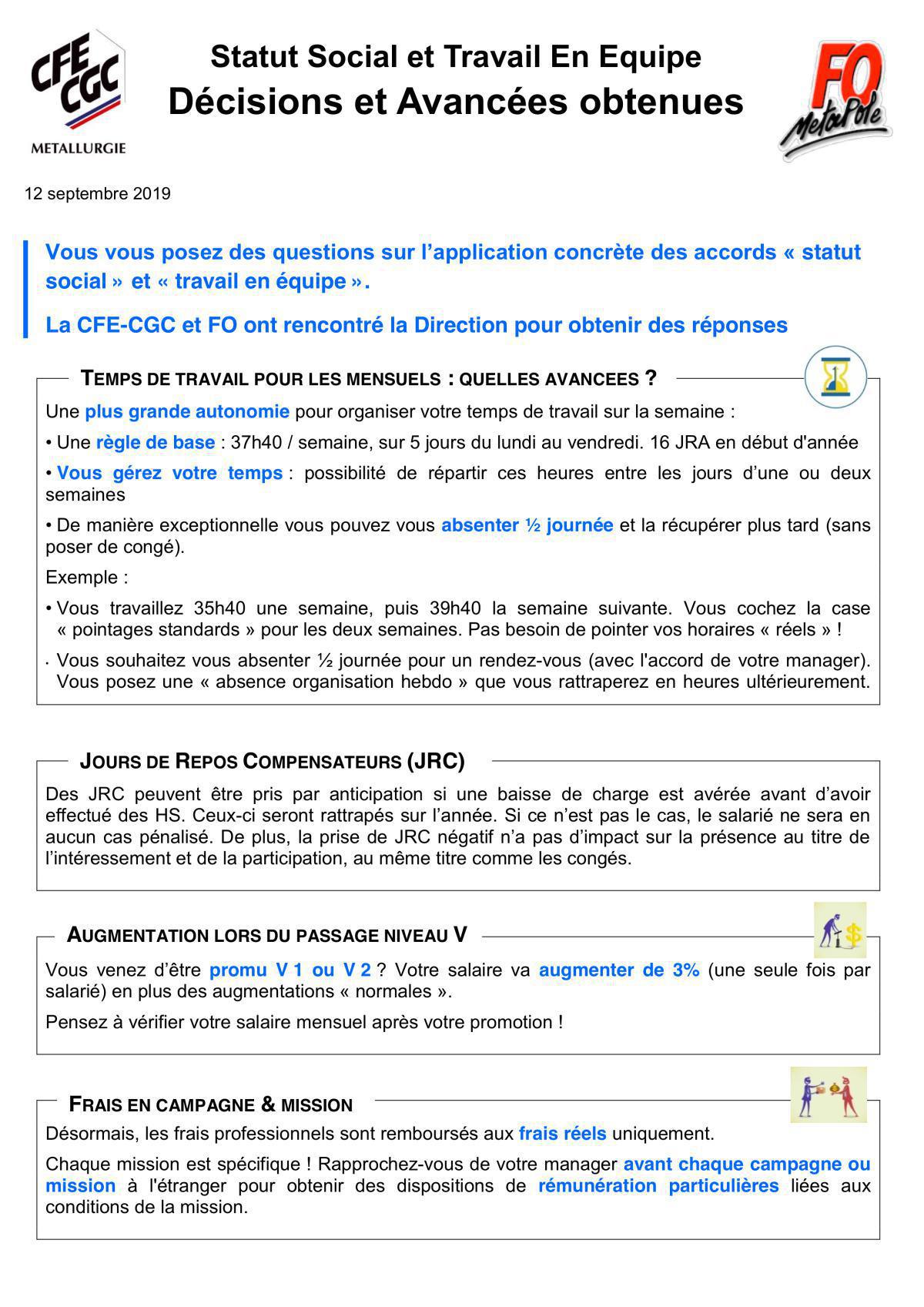 Relevé de décision de la commission Statut Social Relevé de décision de la commission Statut Social