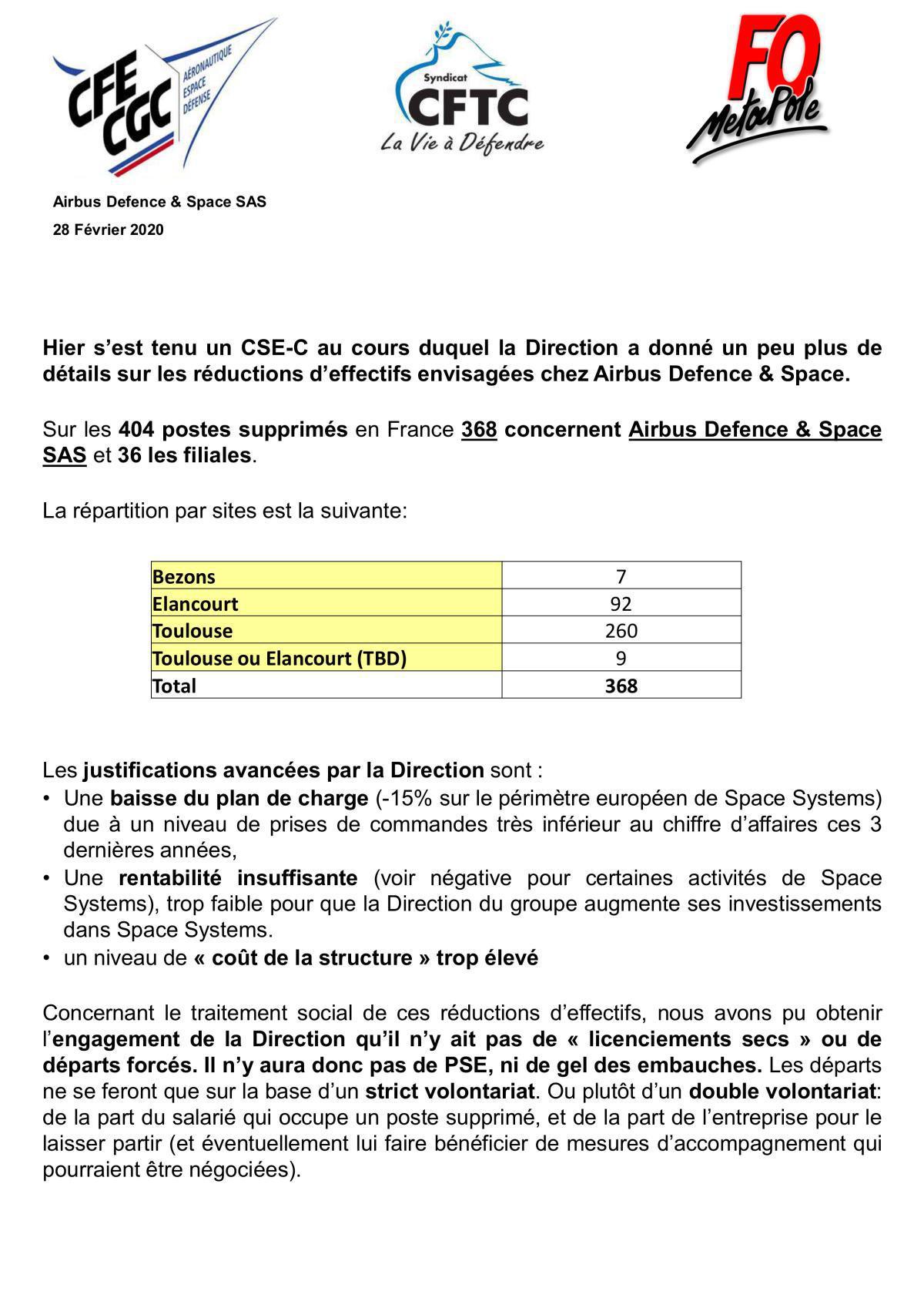 Restructuration Airbus Defence & Space en détail Restructuration Airbus Defence & Space en détail