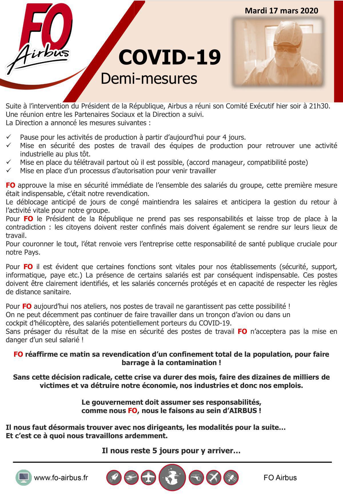 Pour FO Airbus, il s'agit de "demi-mesures".  Pour FO Airbus, il s'agit de "demi-mesures".
