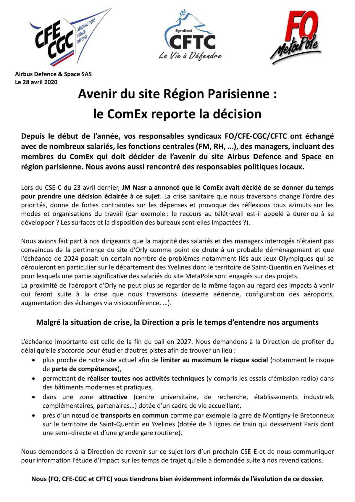 Avenir du site d'Elancourt Avenir du site d'Elancourt