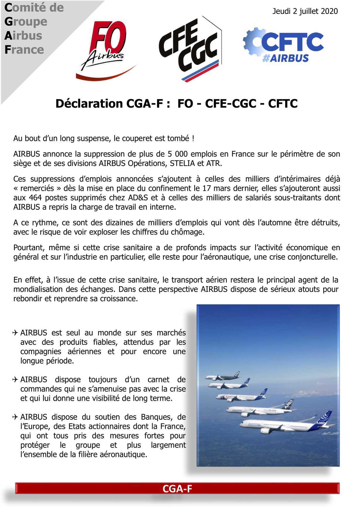 Déclaration lue en CGAF par FO Airbus