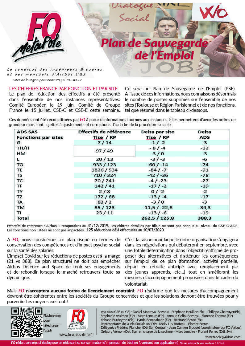 Airbus DS : Plan de Sauvegarde de l'Emploi Airbus DS : Plan de Sauvegarde de l'Emploi