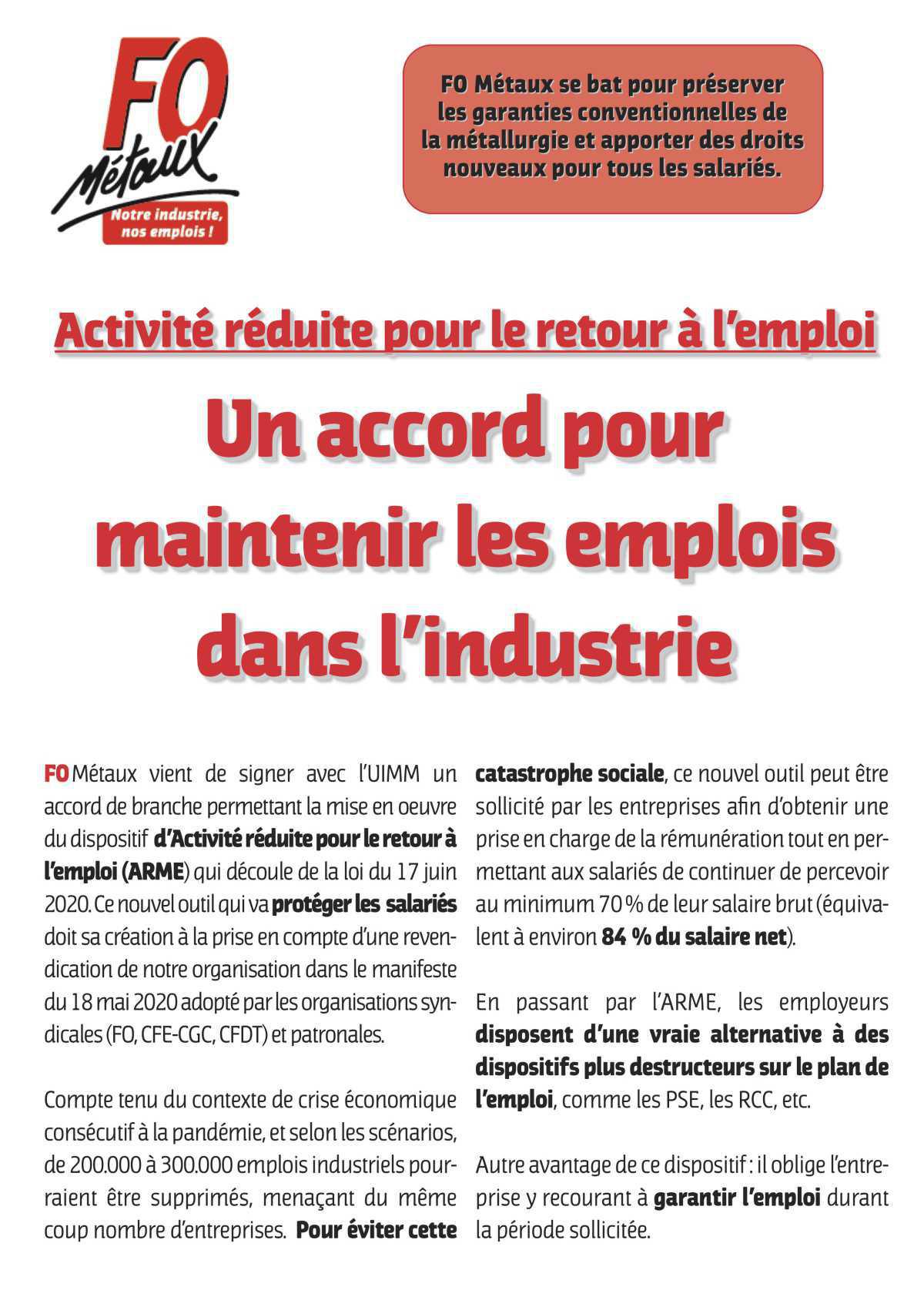 ARME pour maintenir les emplois dans l'industrie ARME pour maintenir les emplois dans l'industrie