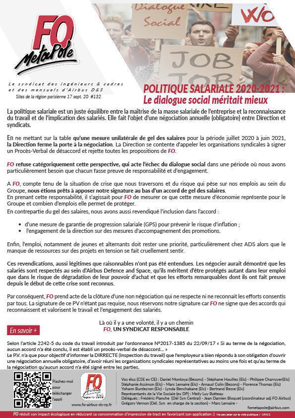 Politique salariale 20-21 : Le dialogue social méritait mieux Politique salariale 20-21 : Le dialogue social méritait mieux