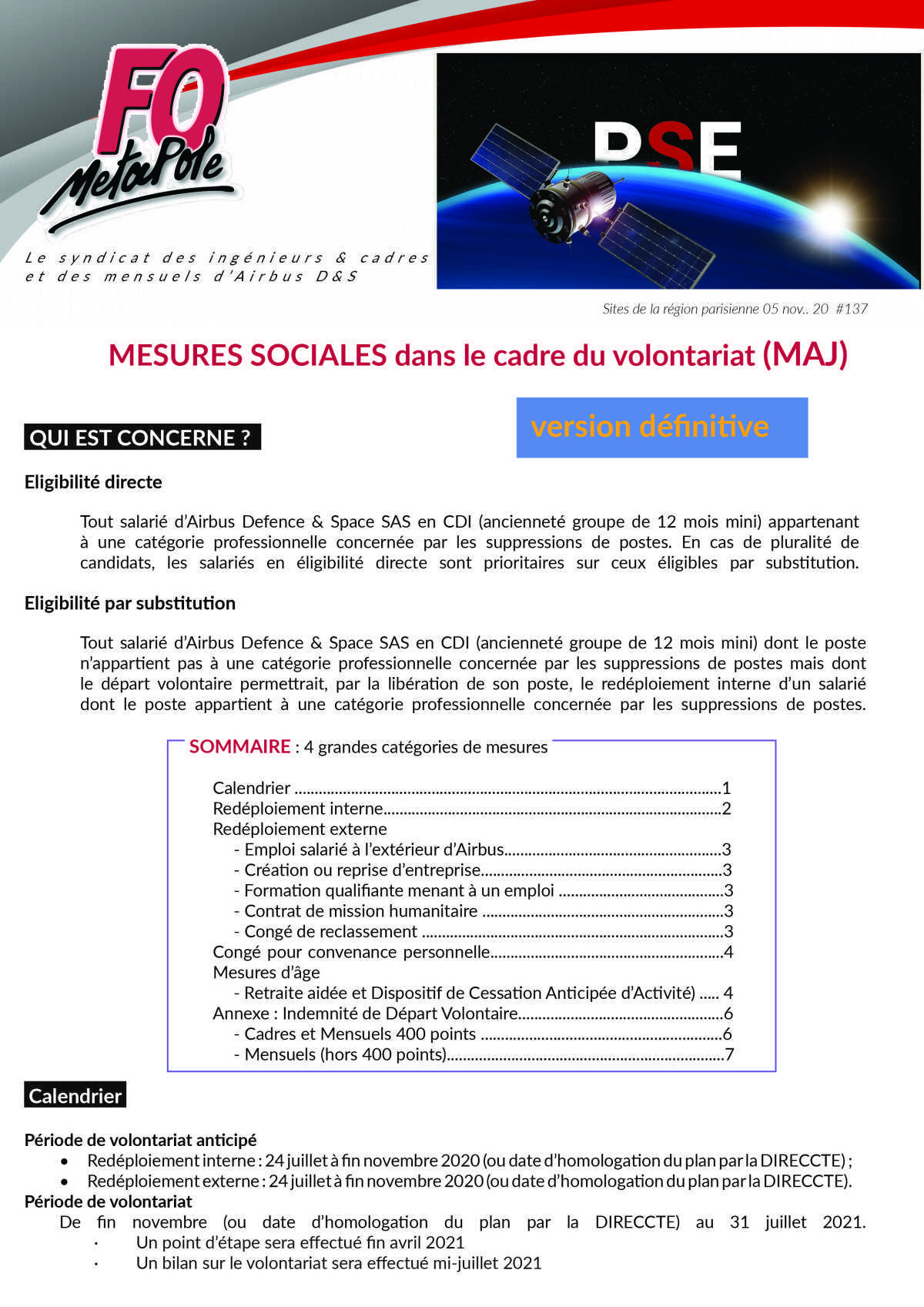 PSE ADS : Version définitive des mesures sociales en cas de volontariat PSE ADS : Version définitive des mesures sociales en cas de volontariat