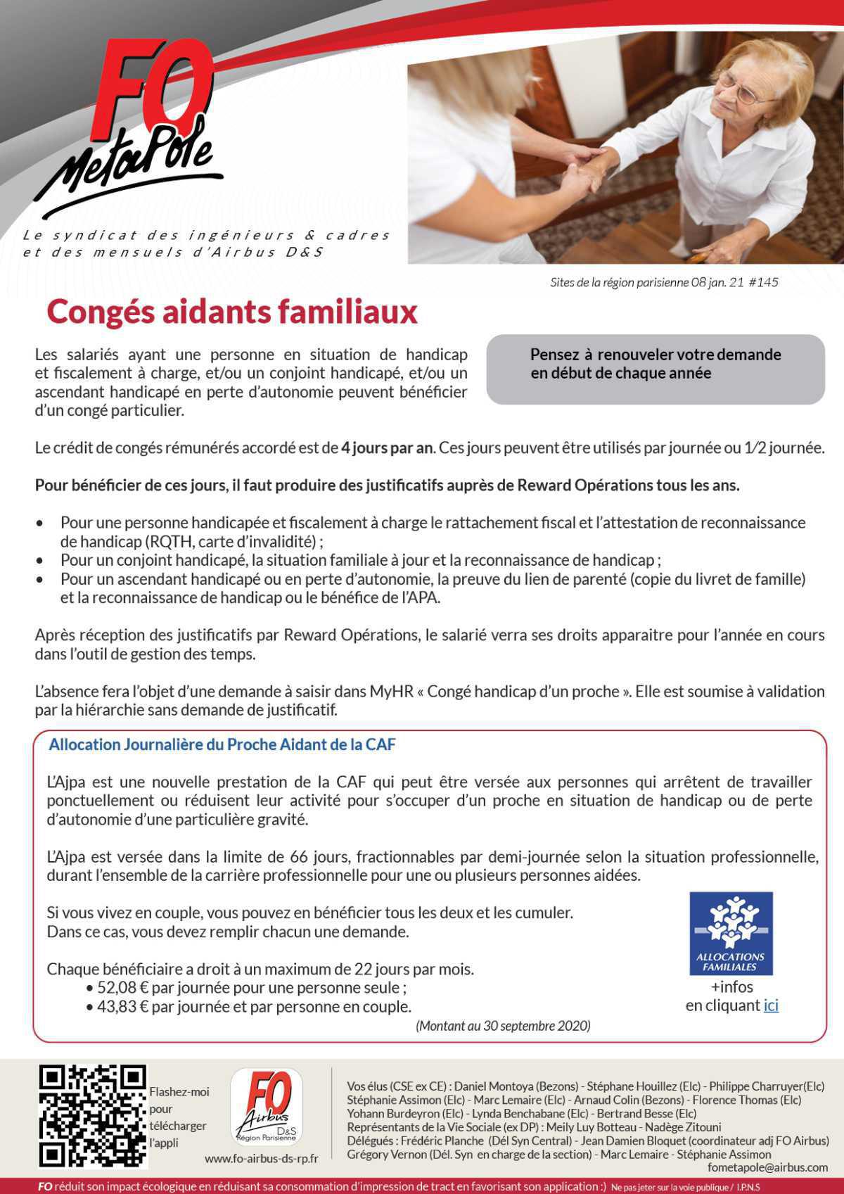 Congés aidants familiaux