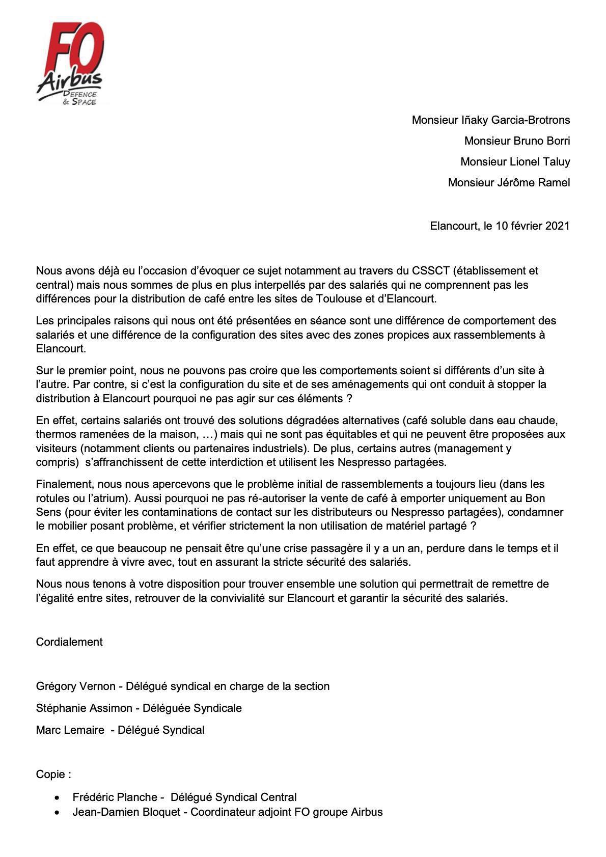 Du Café sur les sites parisiens - notre demande à la Direction