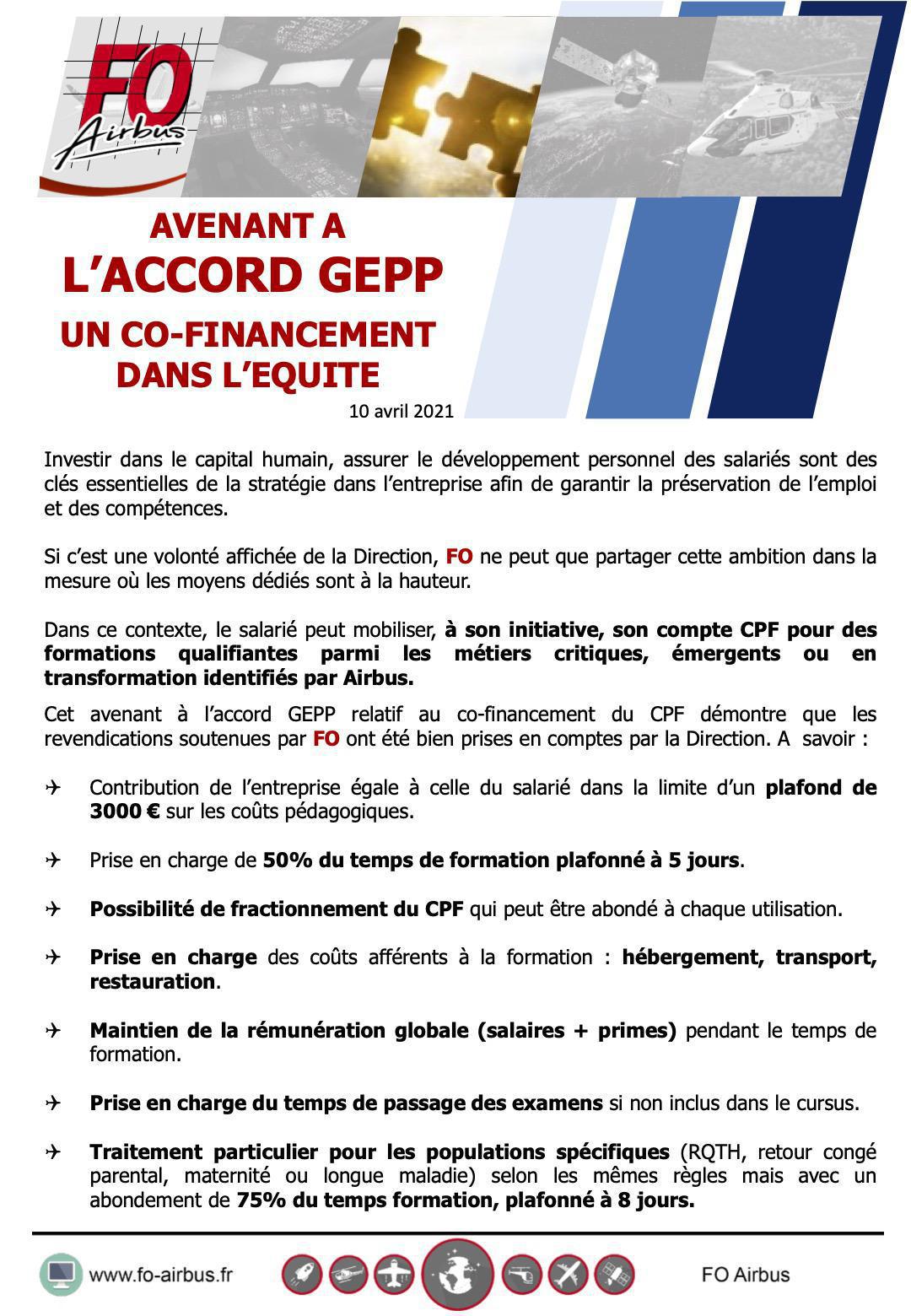 Avenant à l'accord GEPP, un co-financement dans l'équité Avenant à l'accord GEPP, un co-financement dans l'équité