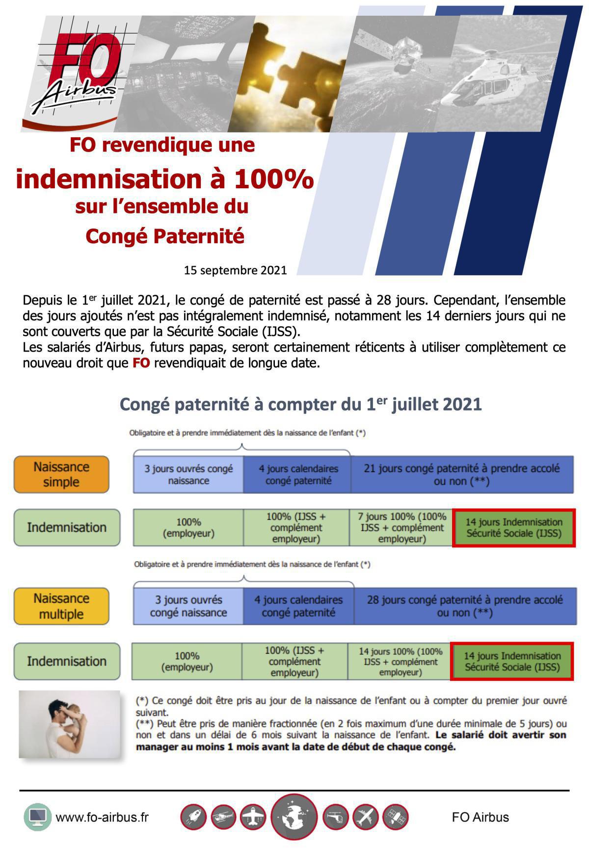 Congé Paternité : FO revendique une indemnisation à 100% Congé Paternité : FO revendique une indemnisation à 100%