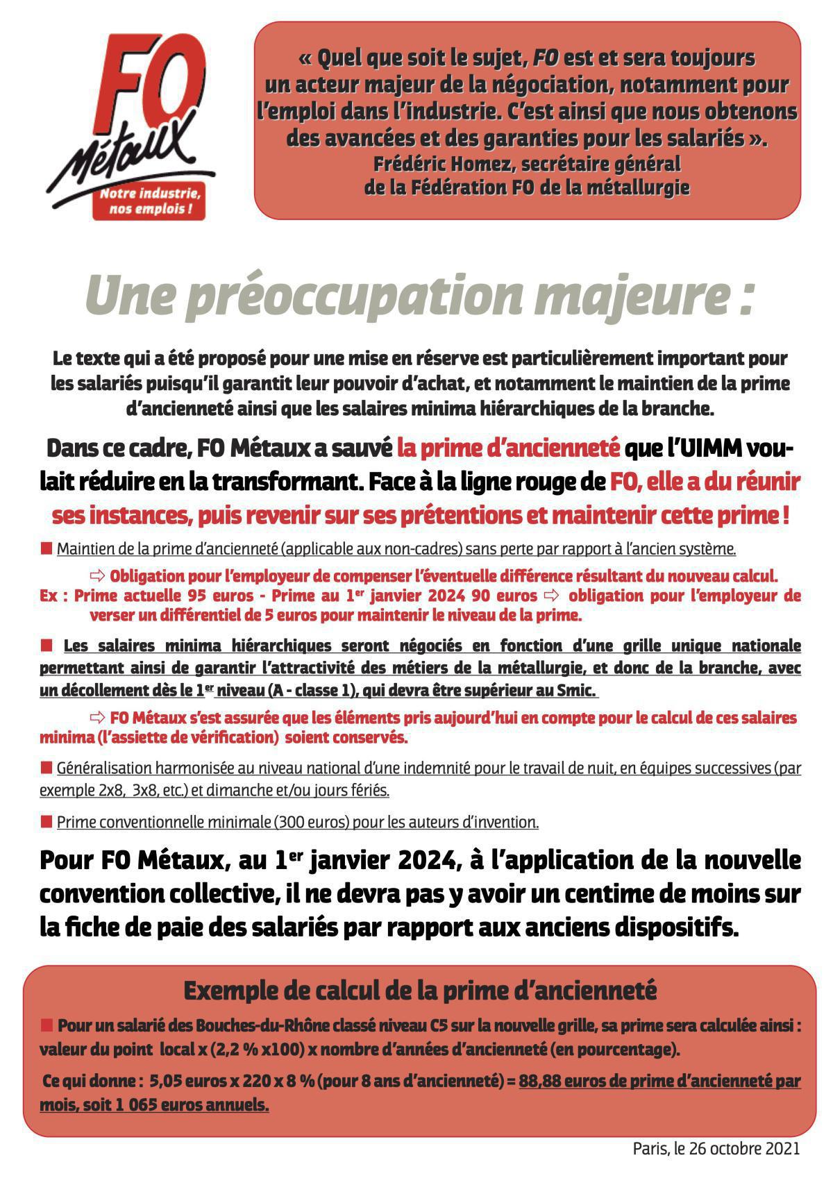 FO Métaux a sauvé la prime d’ancienneté que l’UIMM voulait réduire en la transformant FO Métaux a sauvé la prime d’ancienneté que l’UIMM voulait réduire en la transformant