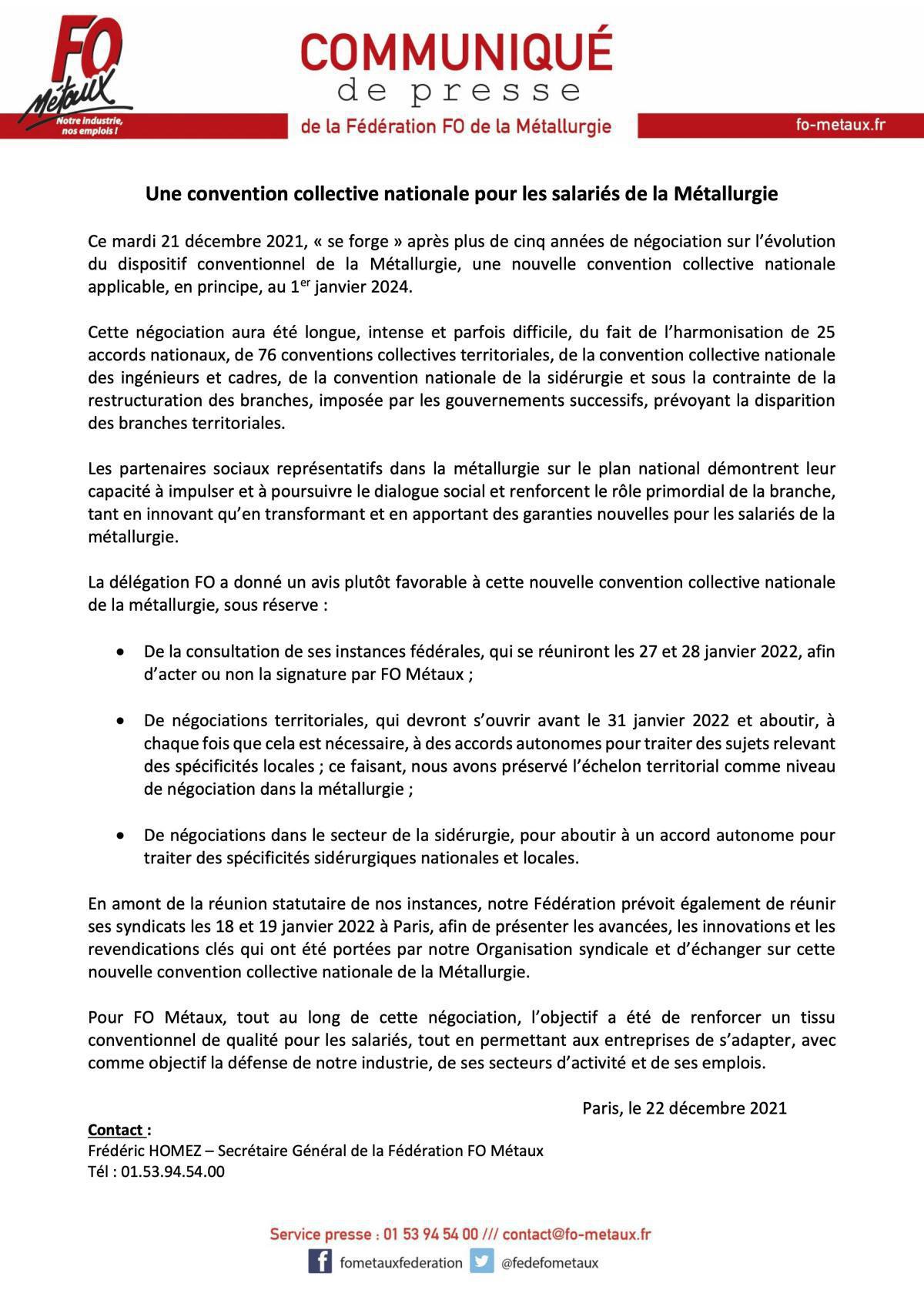 Evolution Convention Collective : avis favorable de FO avec réserves Evolution Convention Collective : avis favorable de FO avec réserves
