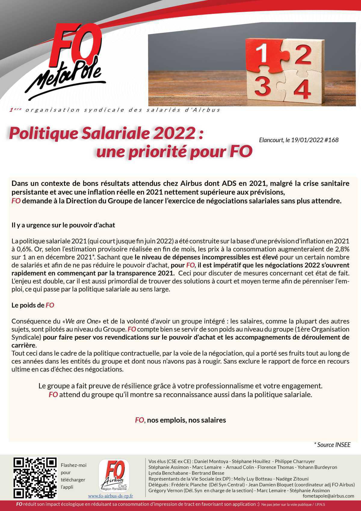 Politique Salariale 2022 : une priorité pour FO Politique Salariale 2022 : une priorité pour FO