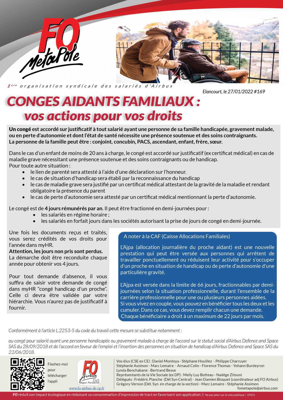 CONGES AIDANTS FAMILIAUX : vos actions pour vos droits CONGES AIDANTS FAMILIAUX : vos actions pour vos droits