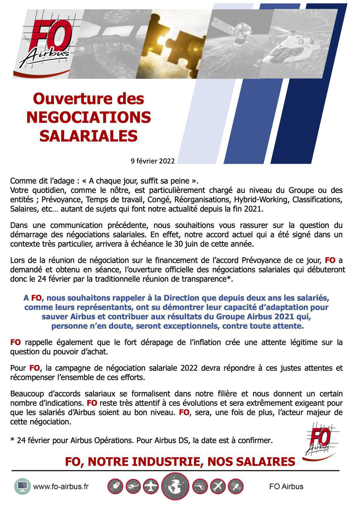 OUVERTURE DES NEGOCIATIONS SALARIALES OUVERTURE DES NEGOCIATIONS SALARIALES