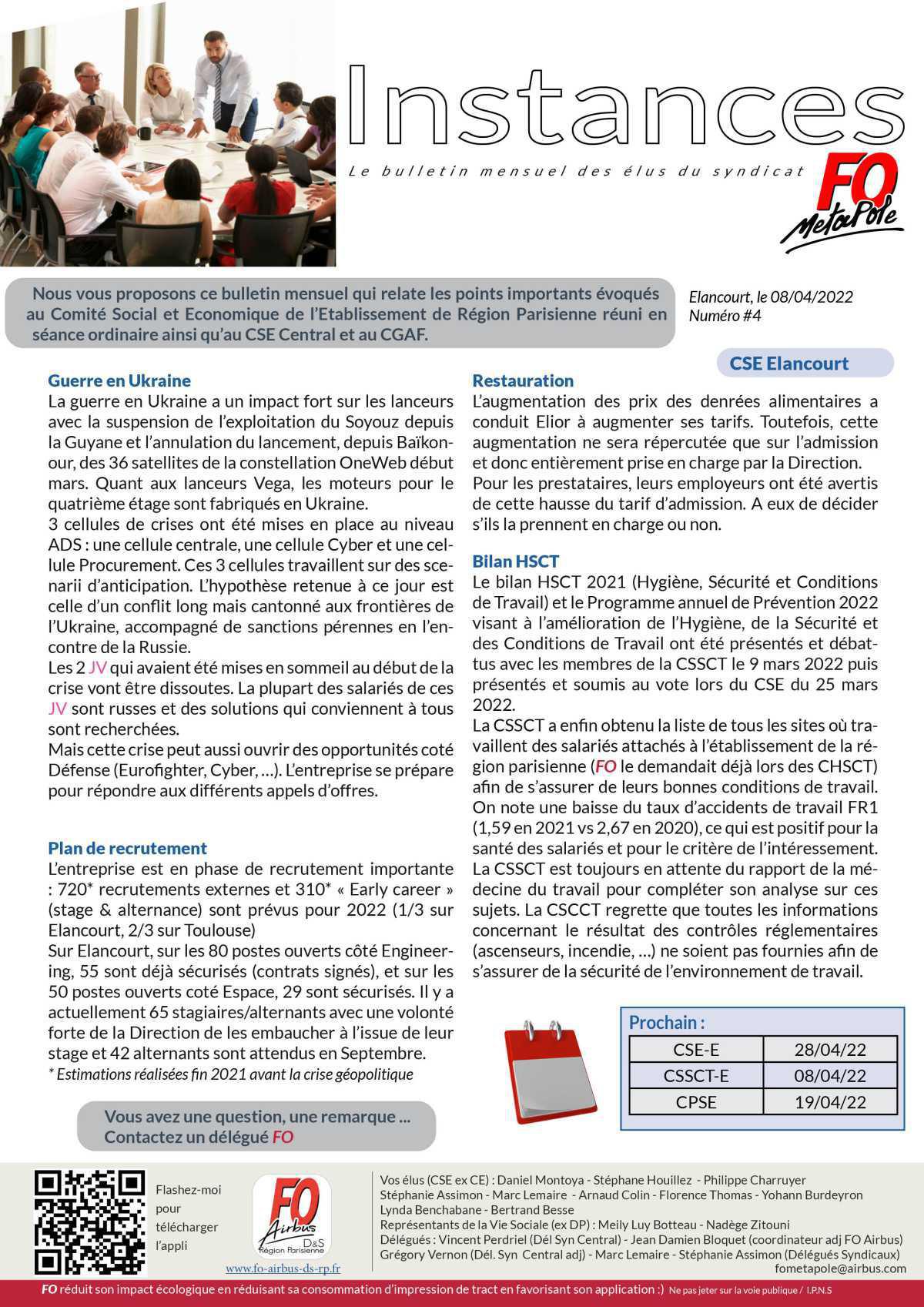 Le bulletin des instances #avril 22 Le bulletin des instances #avril 22