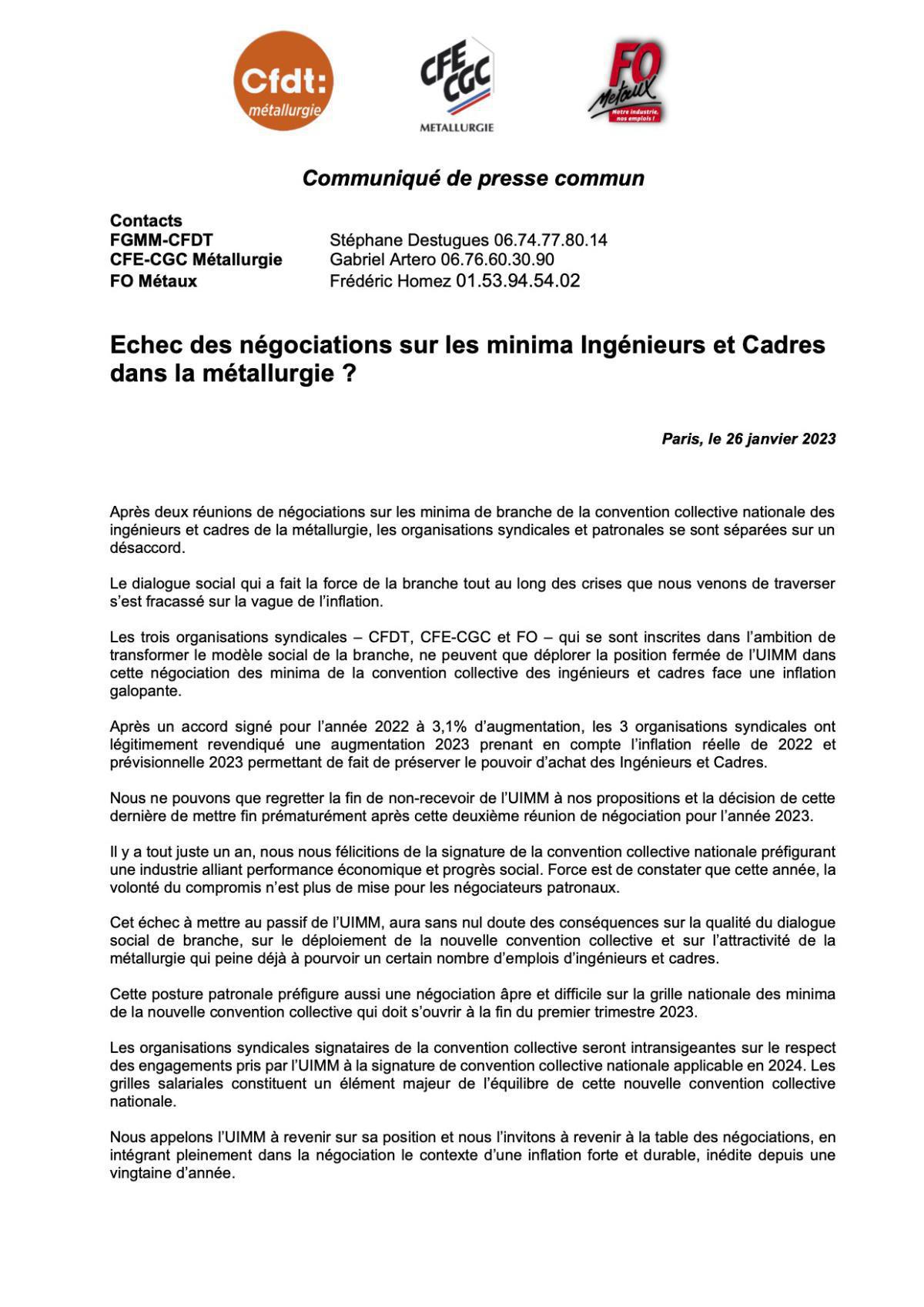 Echec des négociations sur les minima Ingénieurs et Cadres dans la métallurgie ? Echec des négociations sur les minima Ingénieurs et Cadres dans la métallurgie ?