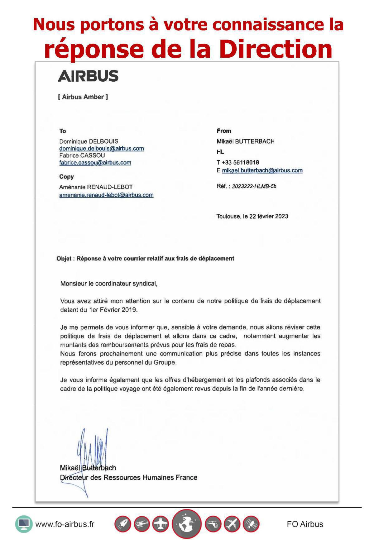 Frais de déplacement pro : réponse de la Direction Frais de déplacement pro : réponse de la Direction
