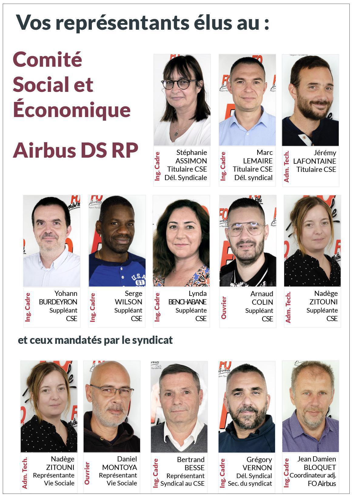 Vos représentants élus et mandatés FO Airbus DS RP pour la mandature 2023-2027 Vos représentants élus et mandatés FO Airbus DS RP pour la mandature 2023-2027