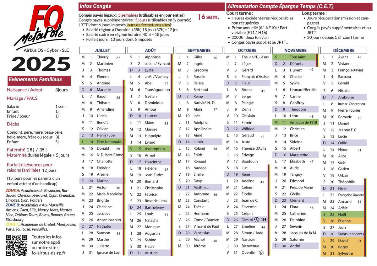 Calendrier 2025 offert par FO