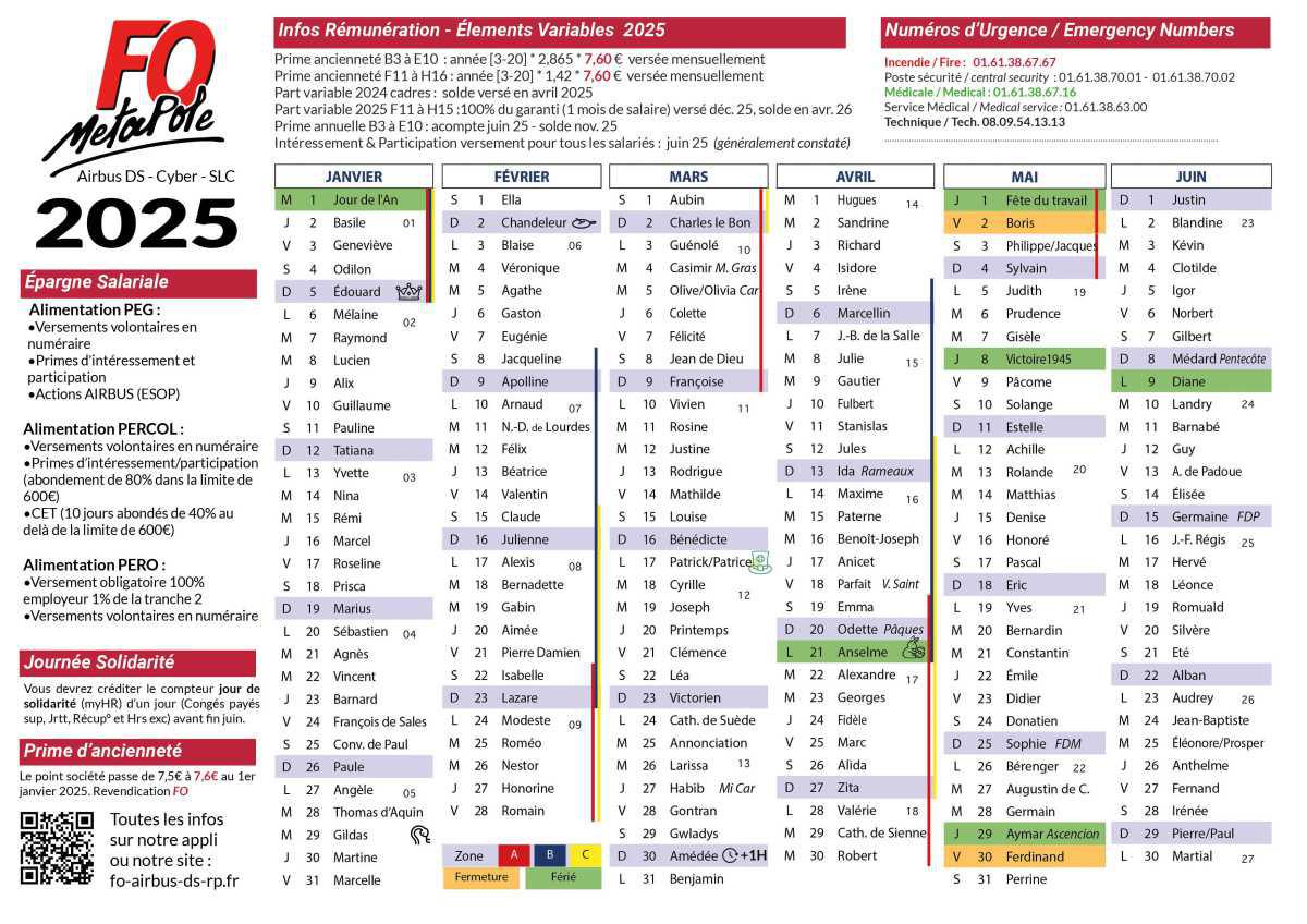 Calendrier 2025 offert par FO