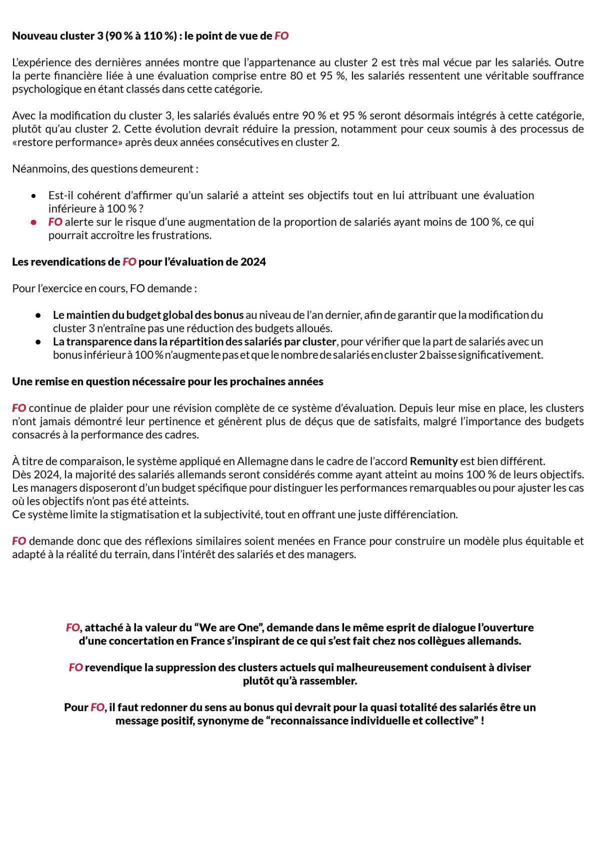 Performance et bonus 2024 pour les cadres : FO alerte sur les nouvelles évaluations Performance et bonus 2024 pour les cadres : FO alerte sur les nouvelles évaluations