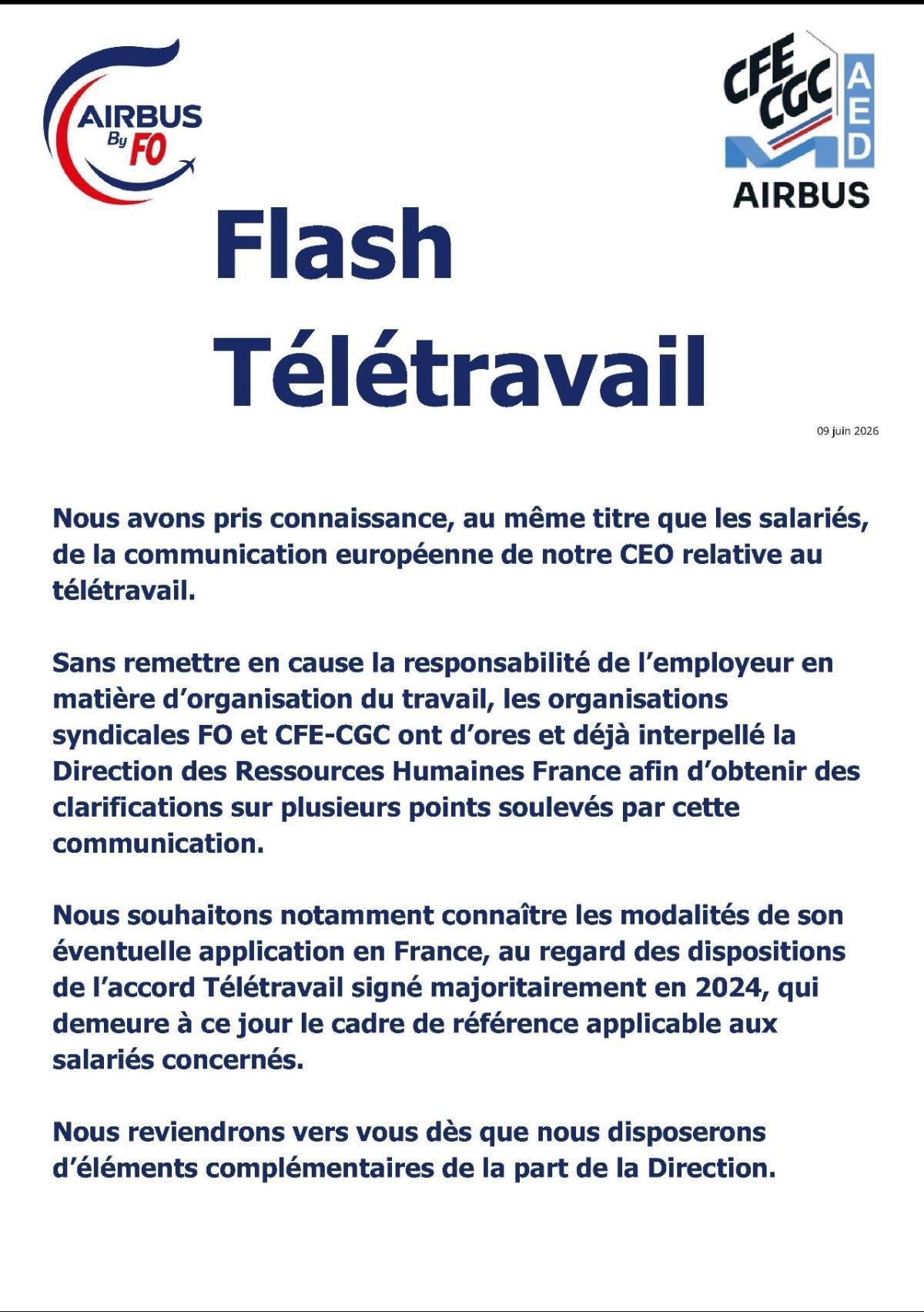 📢Télétravail : courrier de G. Faury
