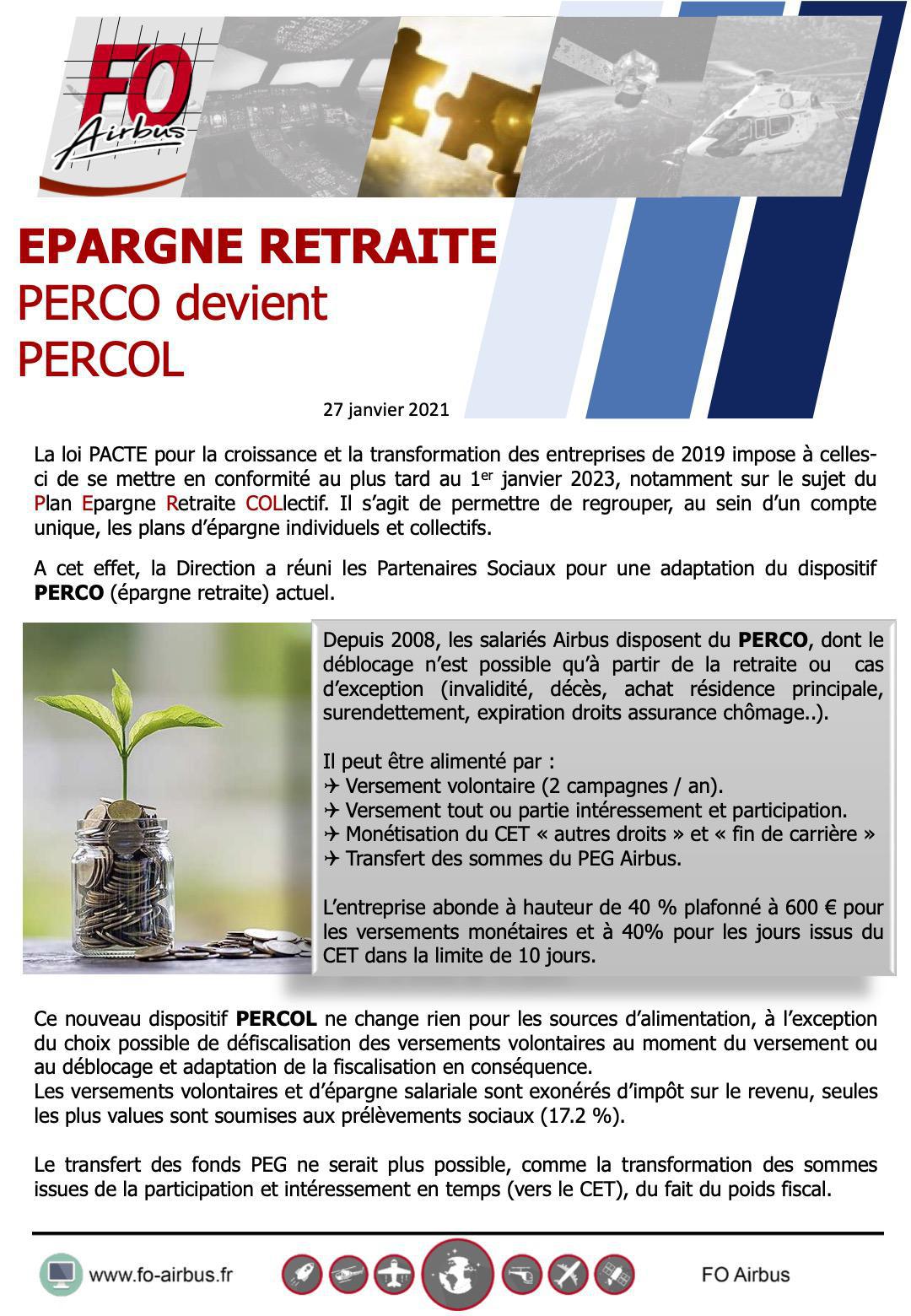 EPARGNE RETRAITE PERCO devient PERCOL EPARGNE RETRAITE PERCO devient PERCOL