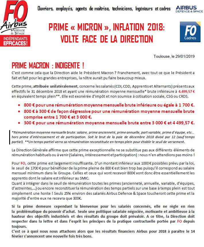 Prime "Micron", Inflation 2018 : Volte face de la Direction