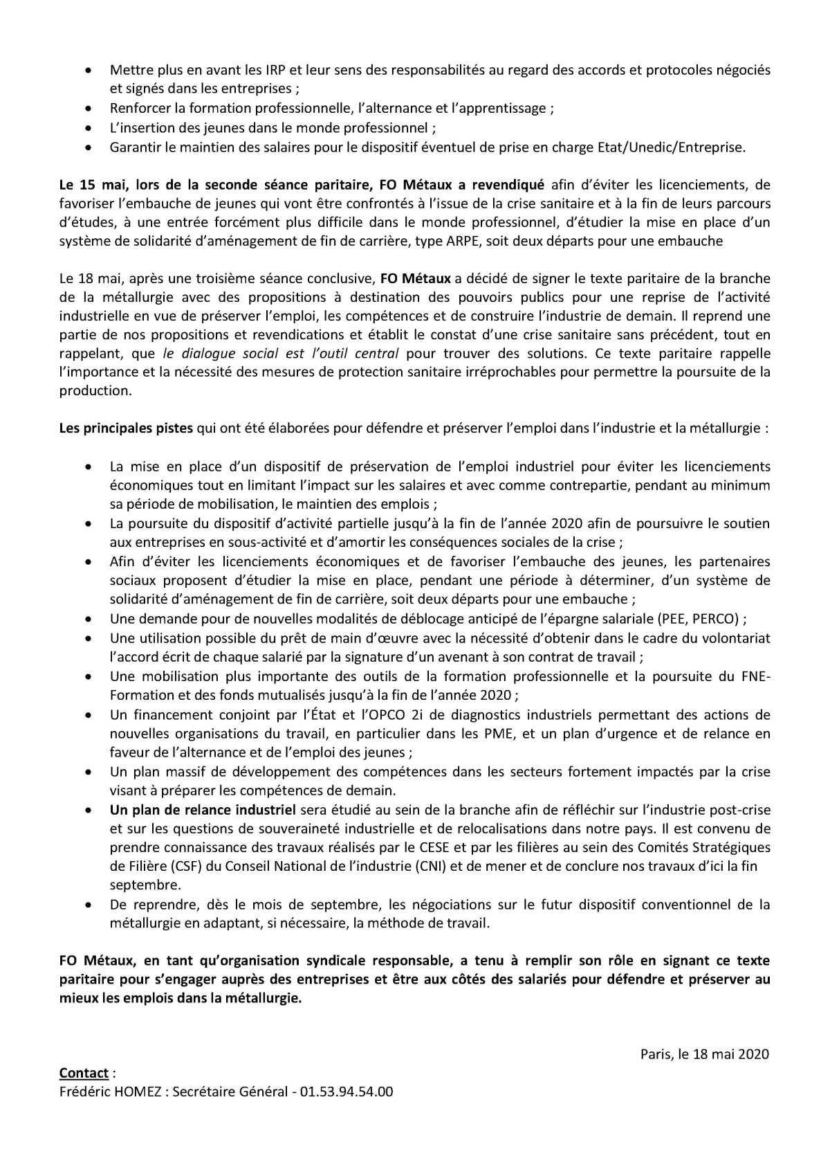 Crise sanitaire : FO Métaux signe le texte paritaire de la Métallurgie pour protéger l’industrie et ses emplois