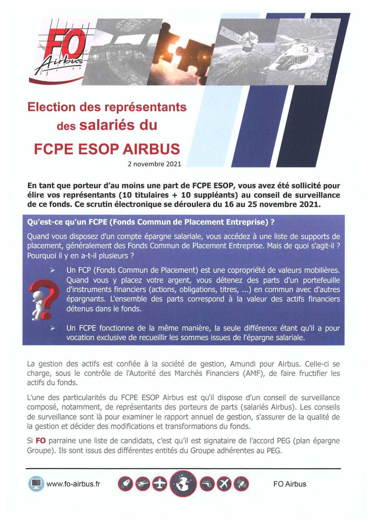 FCPE ESOP AIRBUS: Election des représentants des Salariés