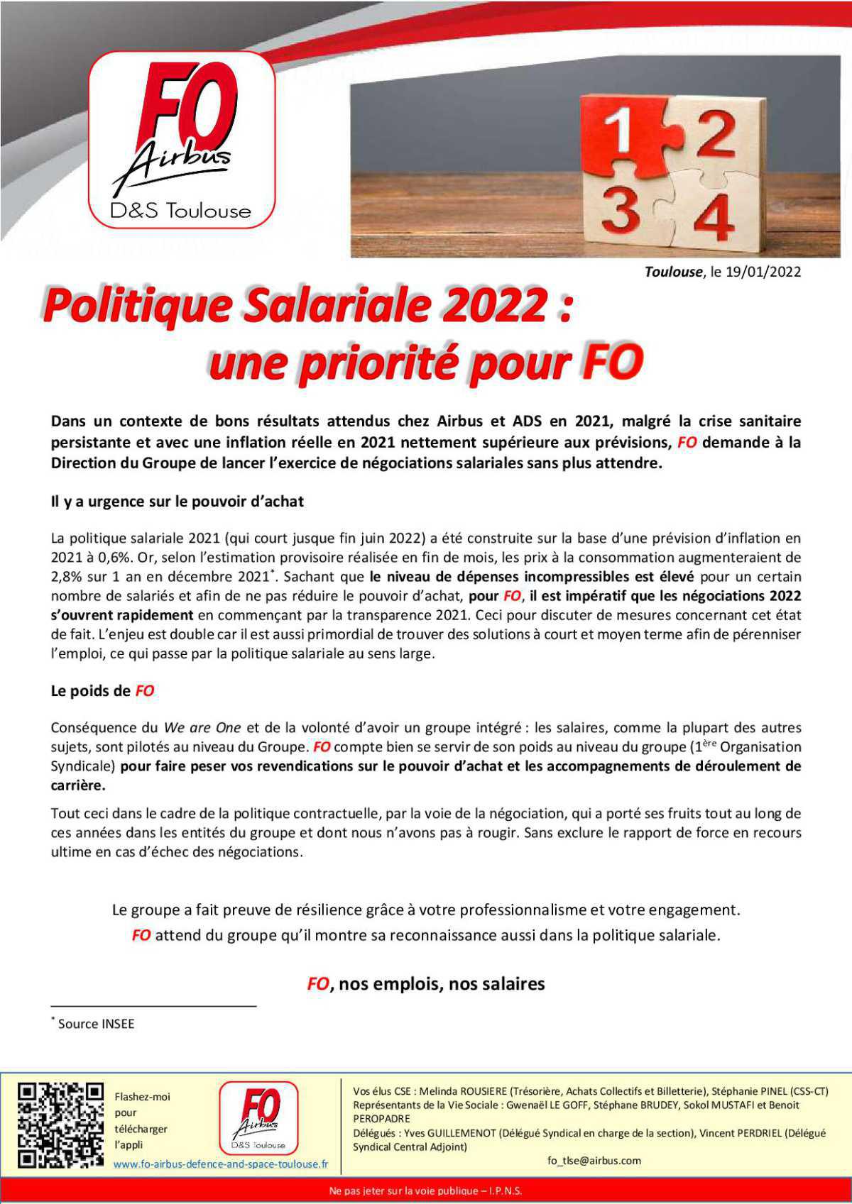 Politique Salariale 2022: une priorité pour FO