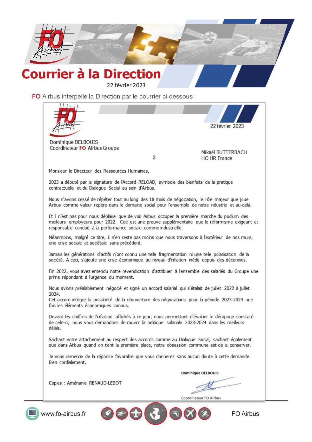 Politique salariale 2023-2024: courrier de FO Airbus à la direction Politique salariale 2023-2024: courrier de FO Airbus à la direction