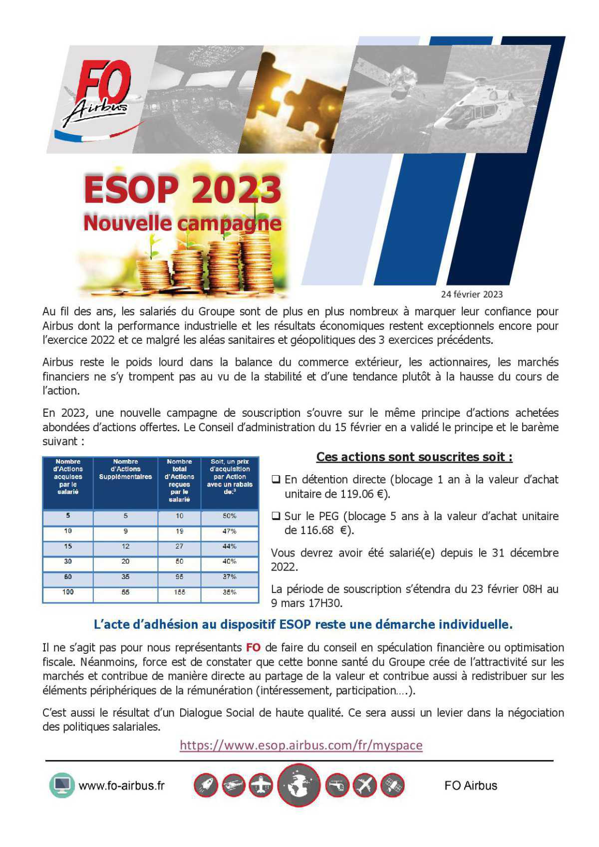ESOP 2023: nouvelle campagne d'actionnariat pour les salariés d'Airbus